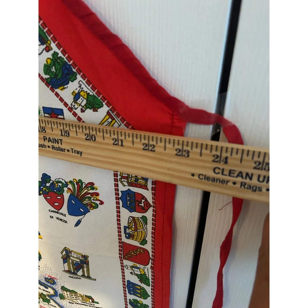 Vintage Italia Map Souvenir Apron Red White Italy Regions Landmarks Cotton Blend